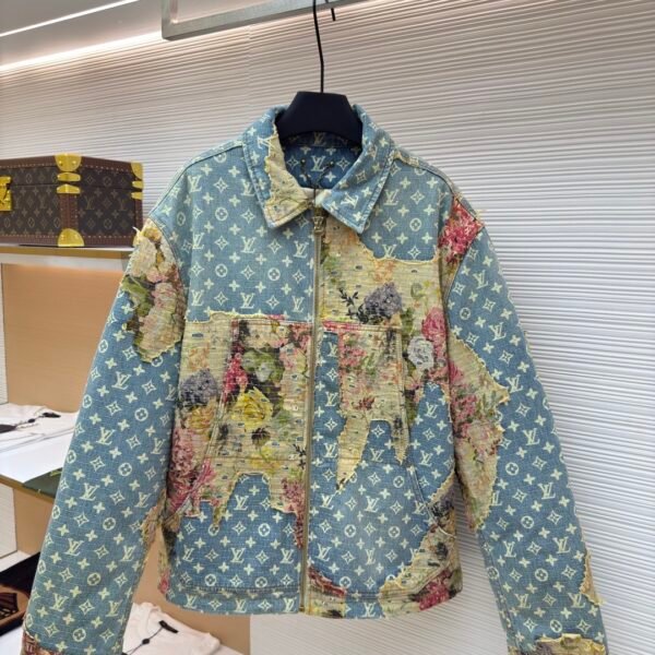 LV X   Handcrafted floral patchwork cotton-padded jacket