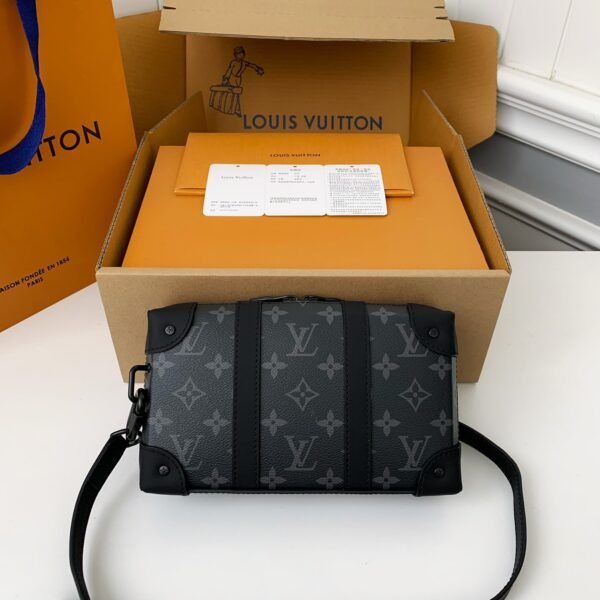 L X V's new Sac Plat Horizontal Zippé men's black flower briefcase M45165 Size:  22.5*14*5cm