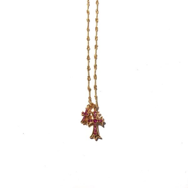 Chrome hearts 22k Gold-Plated Red Diamond Double Cross Necklace